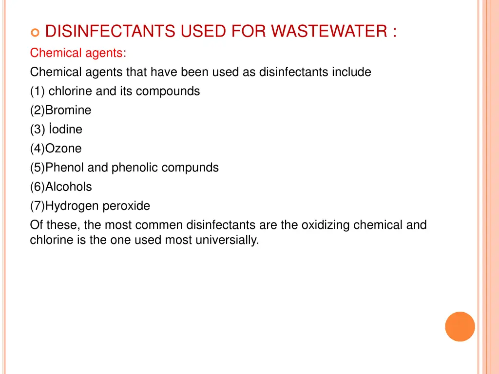 disinfectants used for wastewater chemical agents