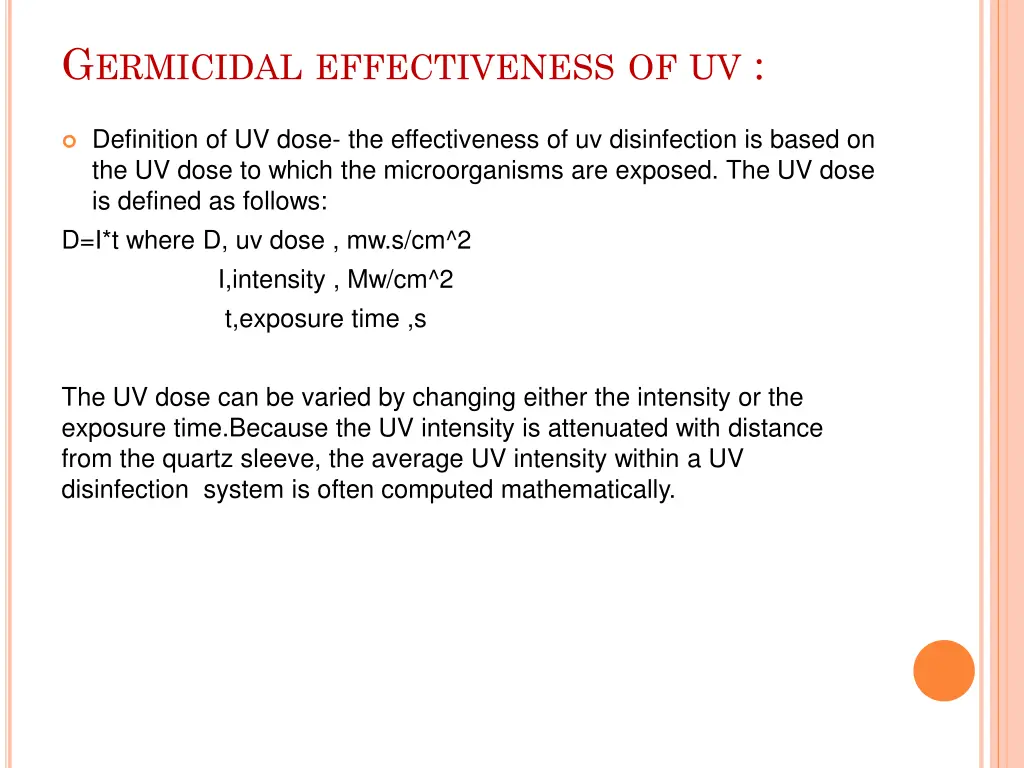 g ermicidal effectiveness of uv