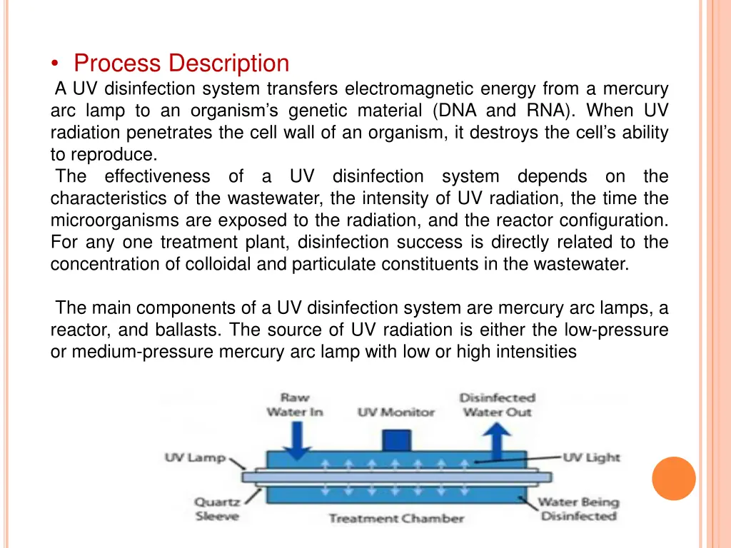 process description a uv disinfection system