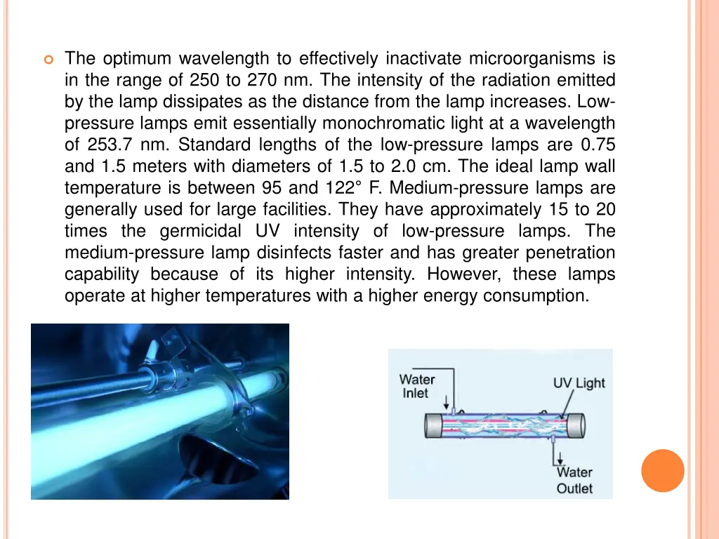 the optimum wavelength to effectively inactivate