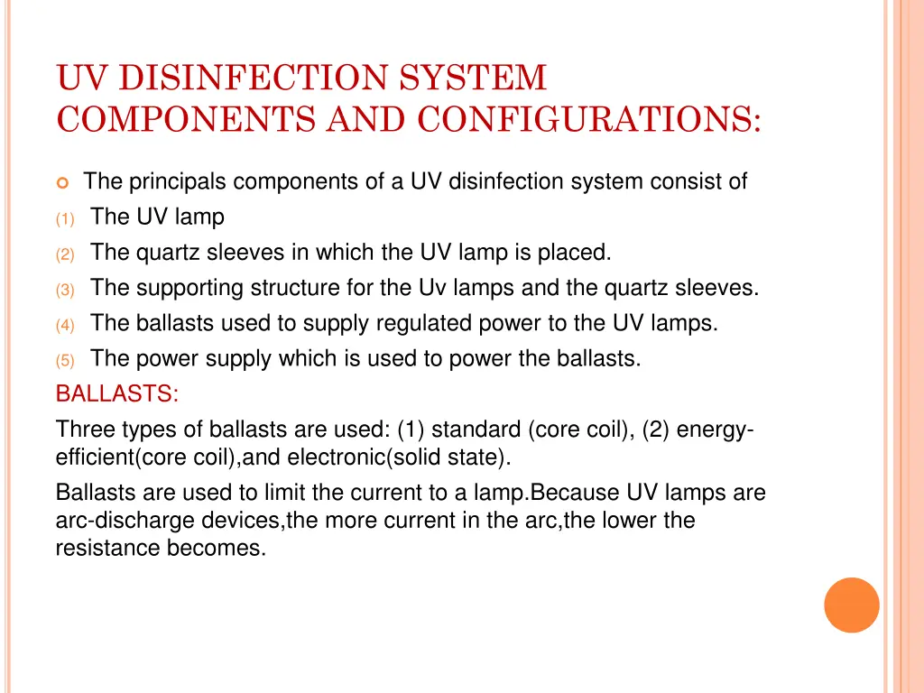 uv disinfection system components