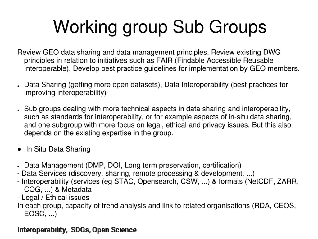 working group sub groups 1