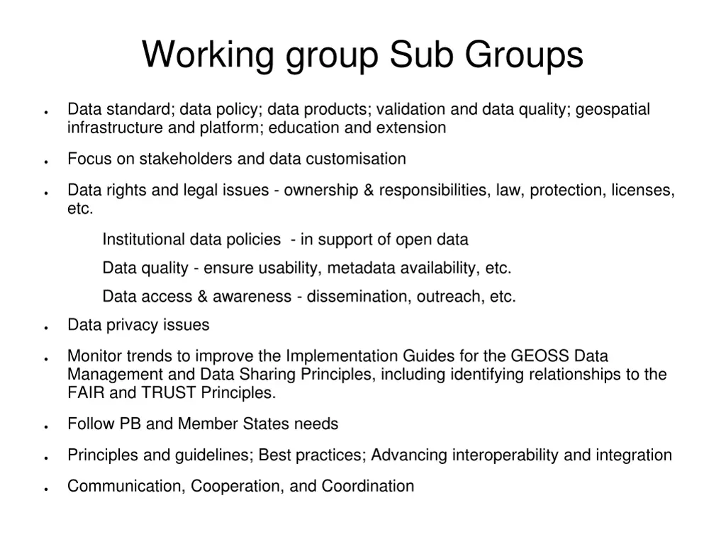 working group sub groups