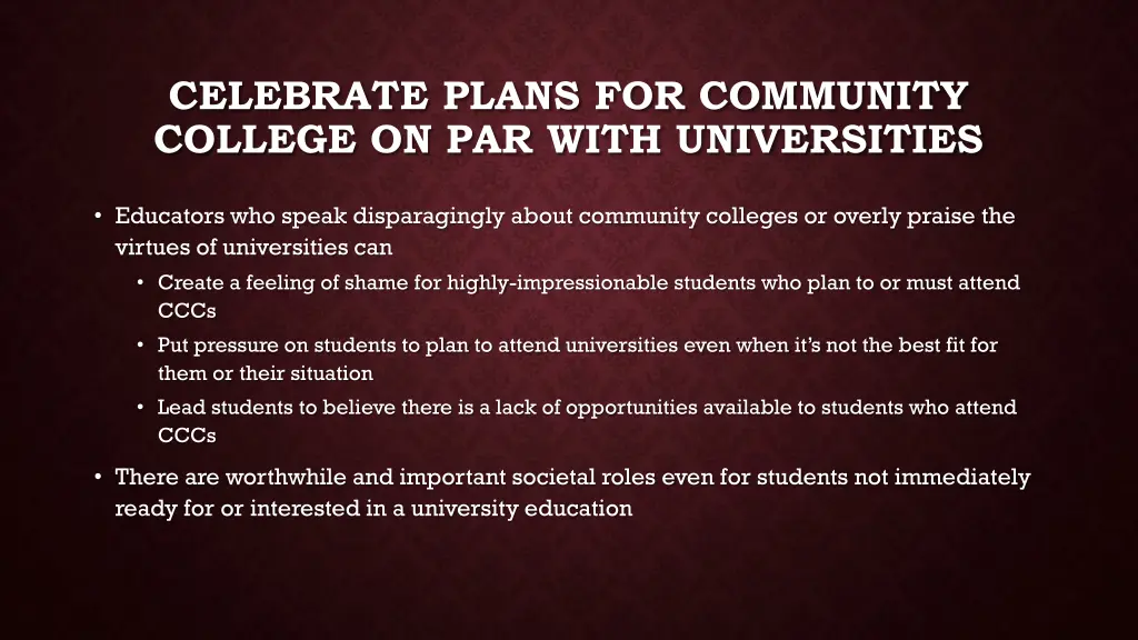 celebrate plans for community college on par with