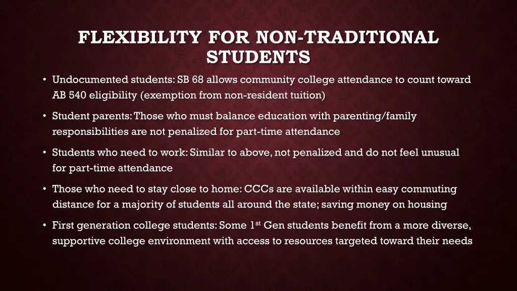 flexibility for non traditional students