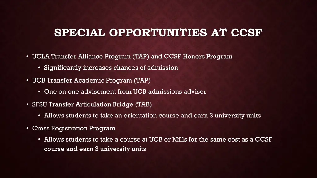 special opportunities at ccsf