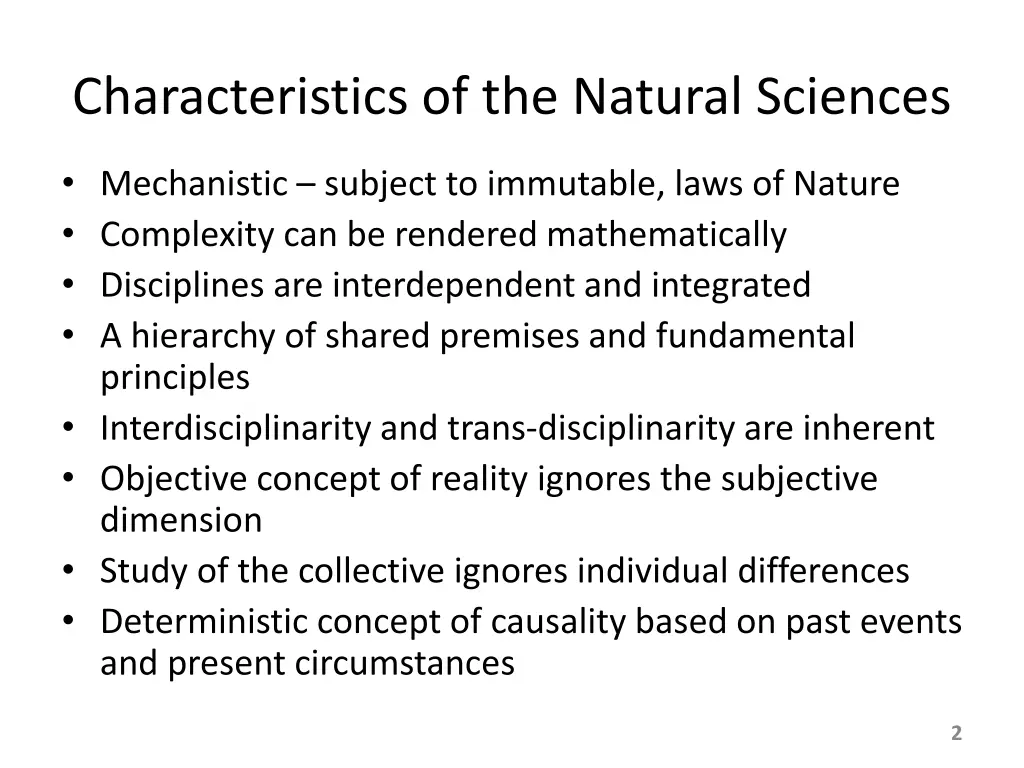 characteristics of the natural sciences