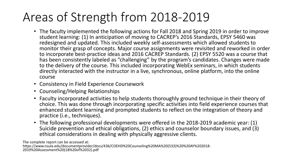 areas of strength from 2018 2019