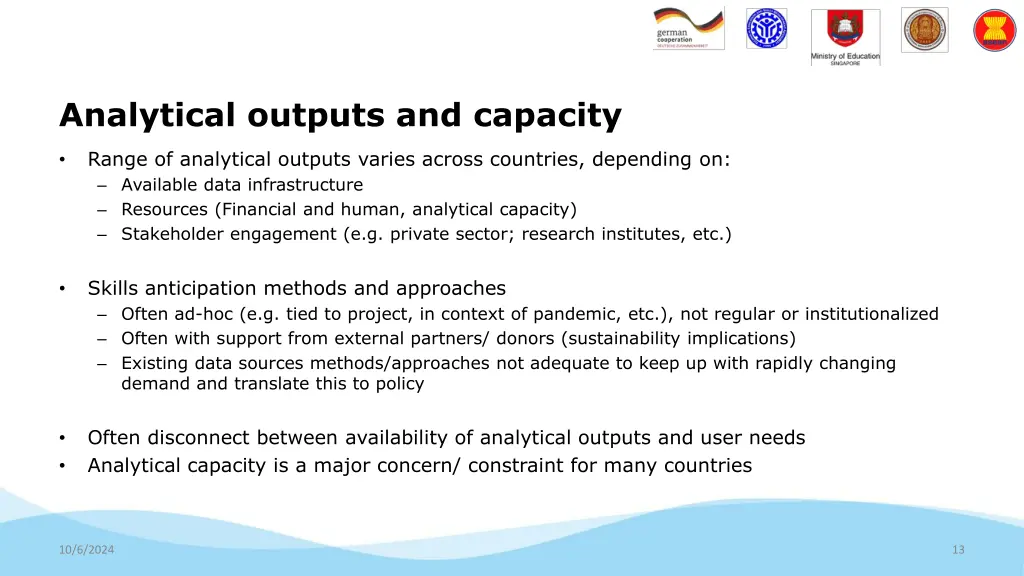 analytical outputs and capacity