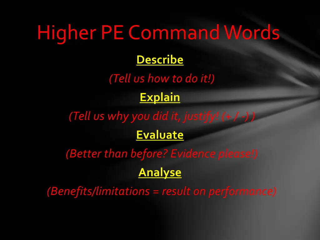 higher pe command words