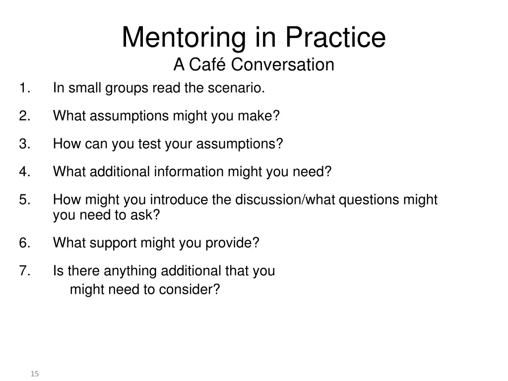 mentoring in practice a caf conversation in small