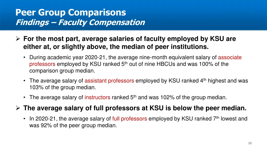 peer group comparisons findings faculty