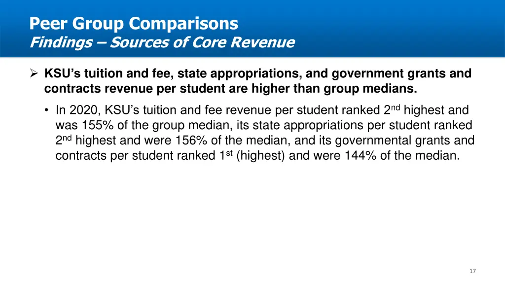 peer group comparisons findings sources of core