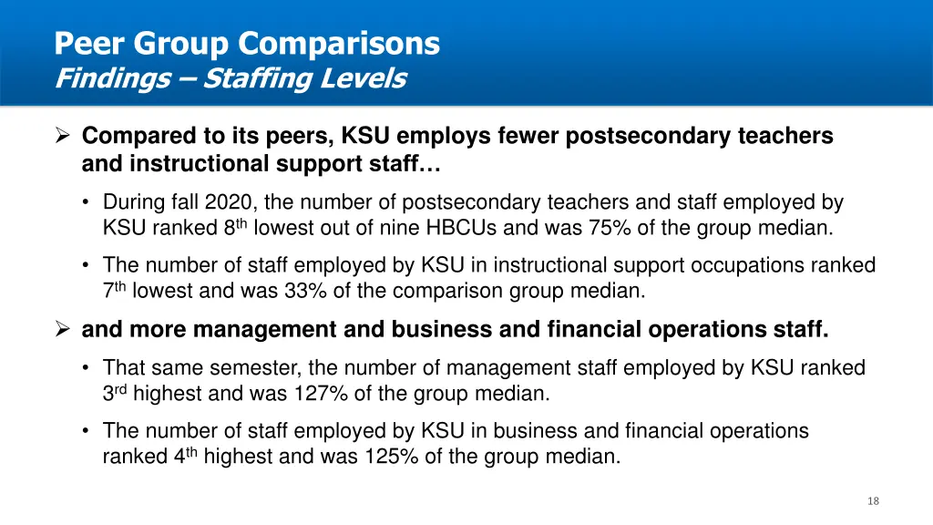 peer group comparisons findings staffing levels