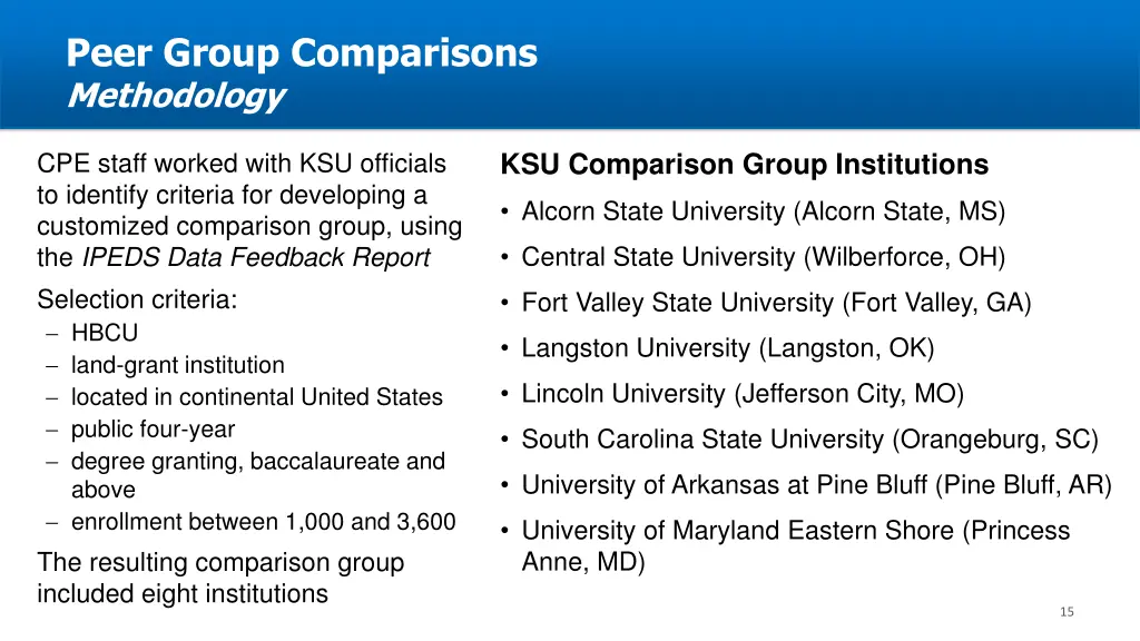 peer group comparisons methodology