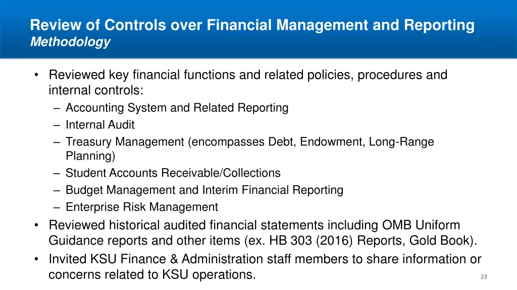 review of controls over financial management