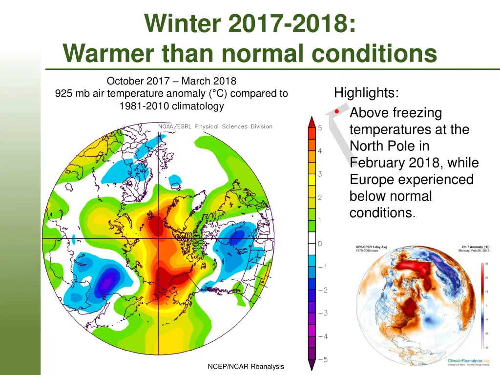 winter 2017 2018 warmer than normal conditions