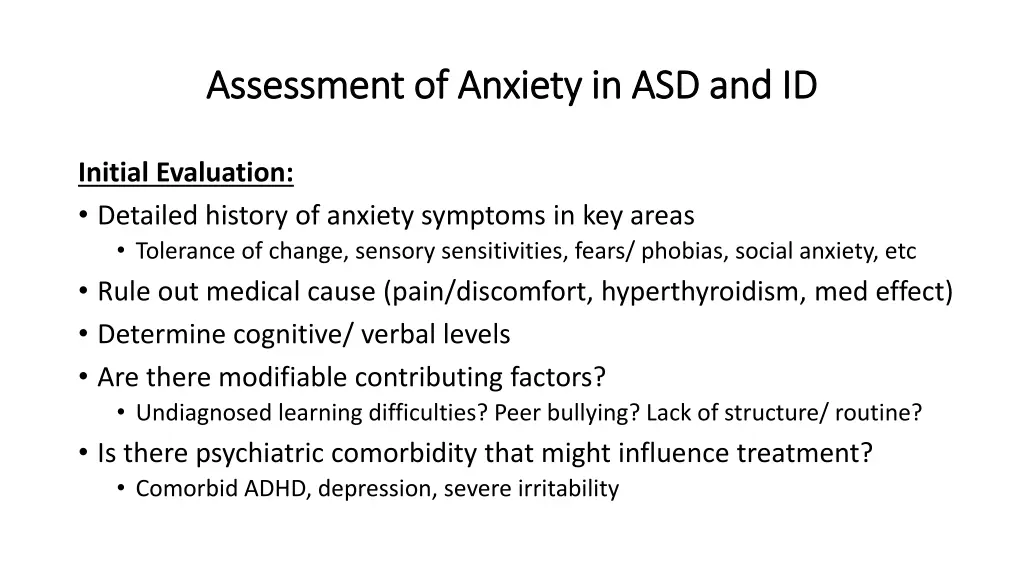 assessment of anxiety in asd and id assessment