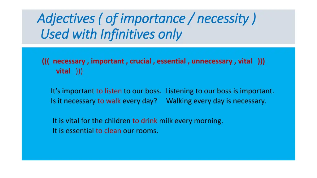 adjectives of importance necessity adjectives