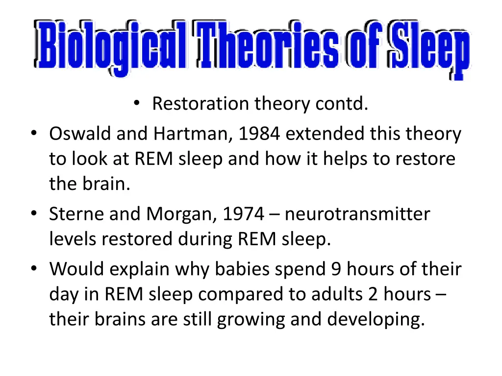 restoration theory contd oswald and hartman 1984