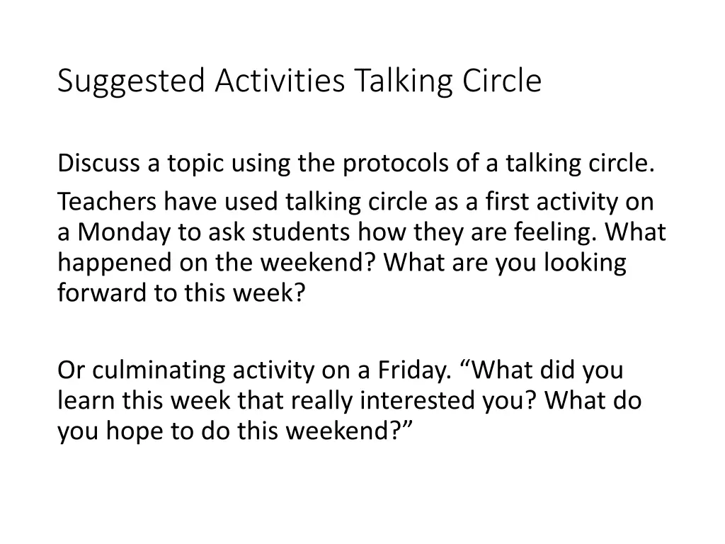 suggested activities talking circle 1