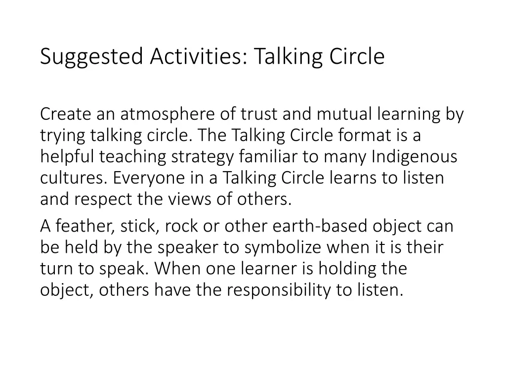 suggested activities talking circle