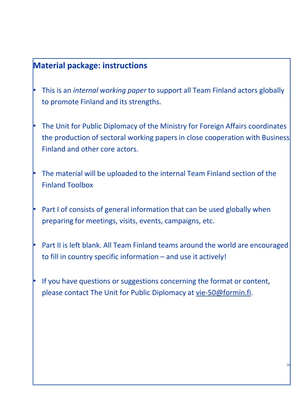 material package instructions