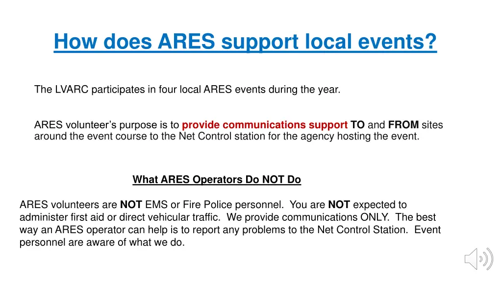 how does ares support local events