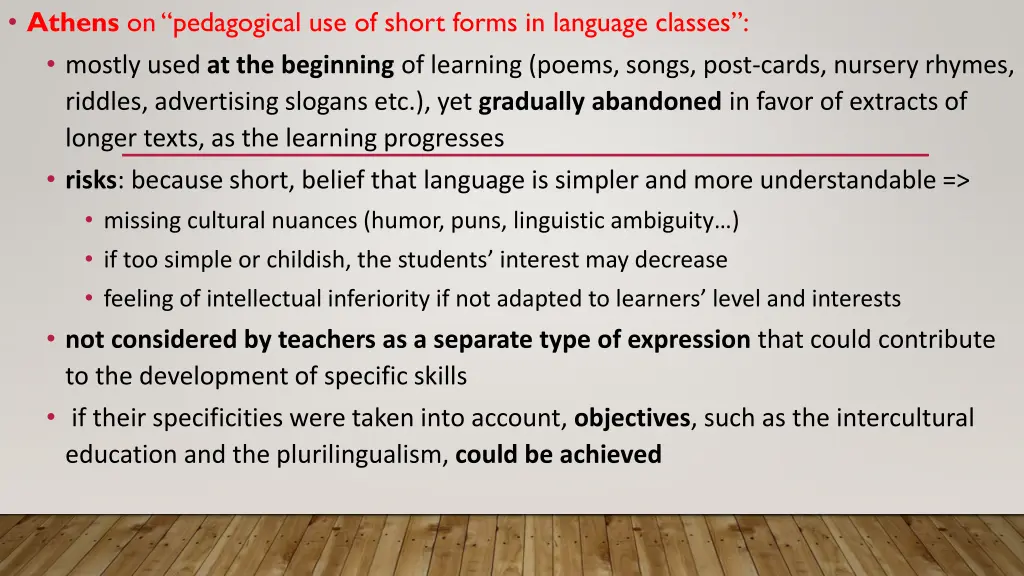 athens on pedagogical use of short forms