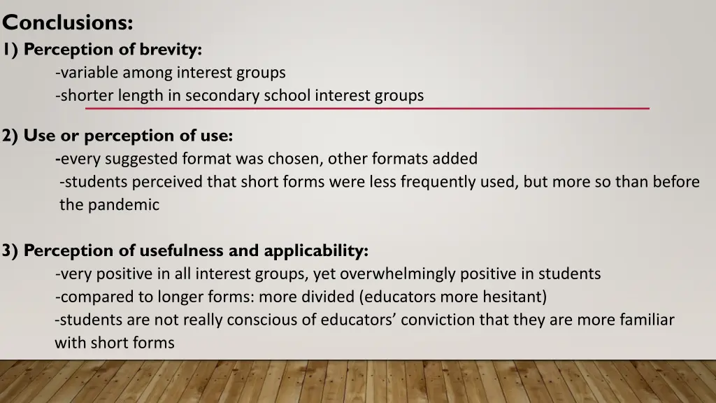 conclusions 1 perception of brevity variable