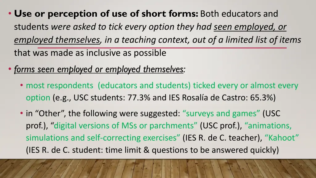 use or perception of use of short forms both