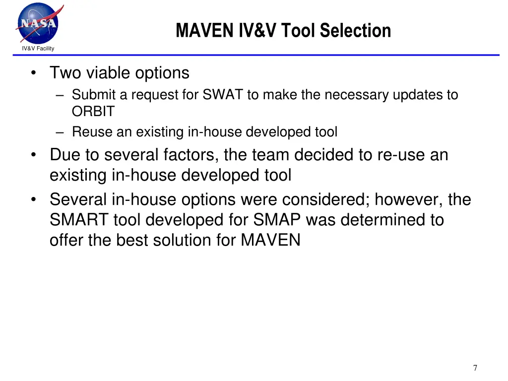 maven iv v tool selection