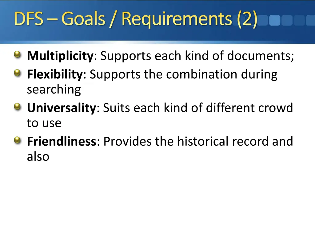 dfs goals requirements 2