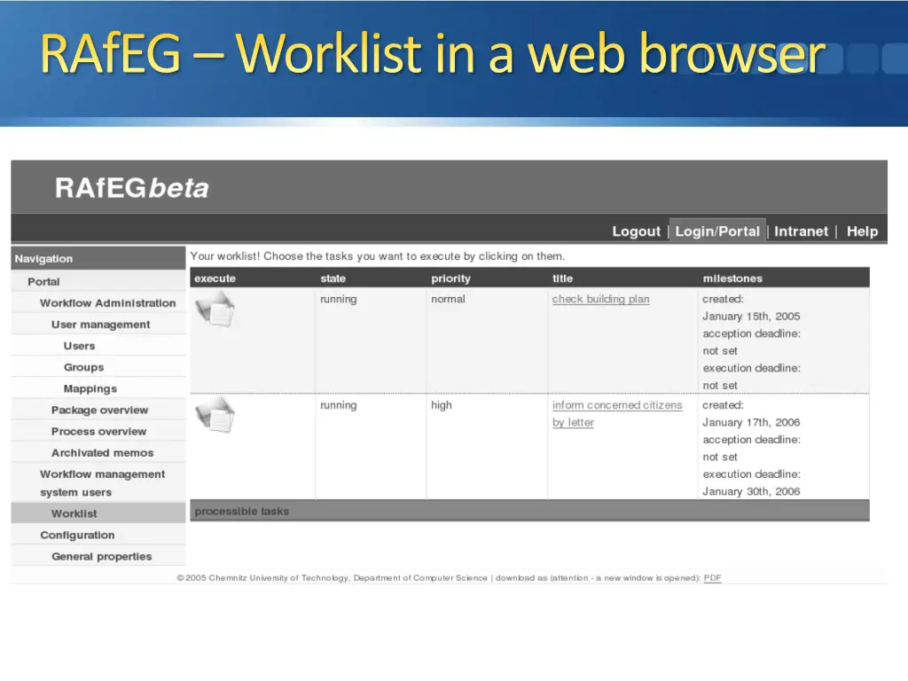 rafeg worklist in a web browser