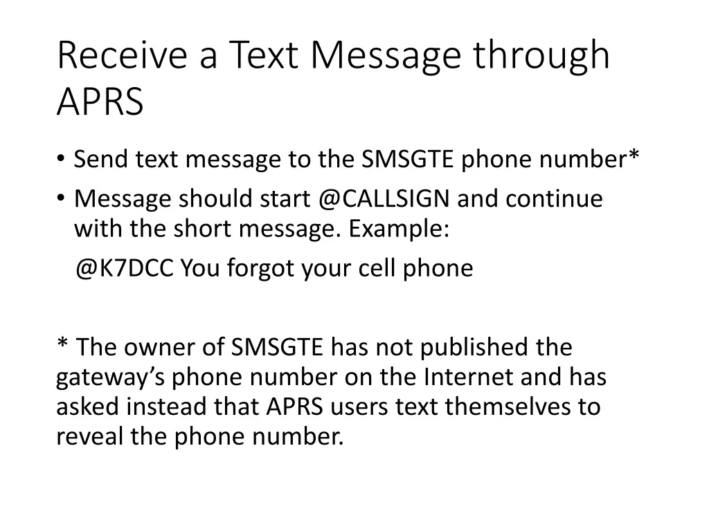 receive a text message through aprs