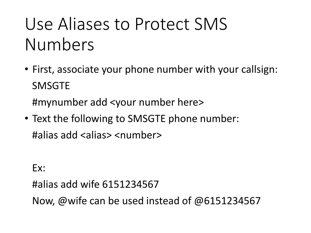 use aliases to protect sms numbers