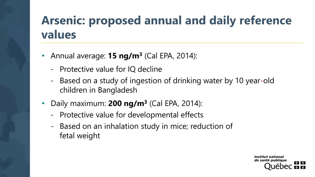 arsenic proposed annual and daily reference values