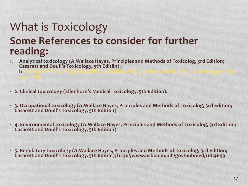 what is toxicology some references to consider