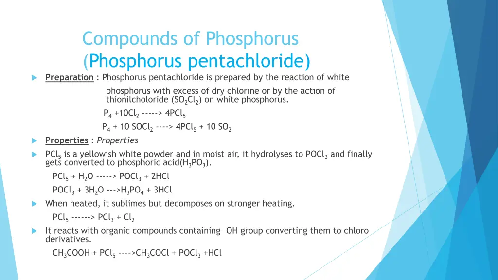 compounds of phosphorus phosphorus pentachloride