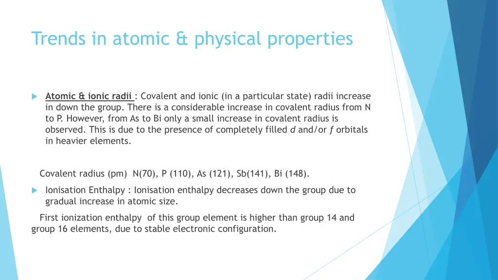 trends in atomic physical properties