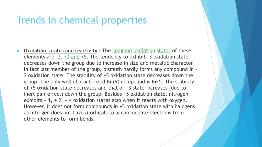 trends in chemical properties