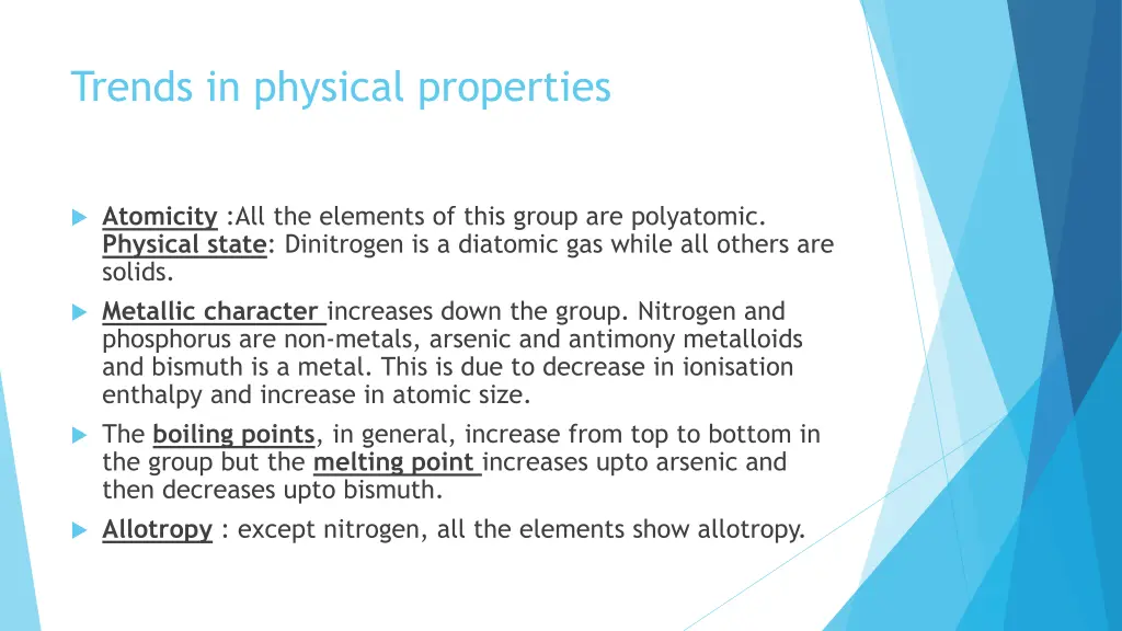 trends in physical properties