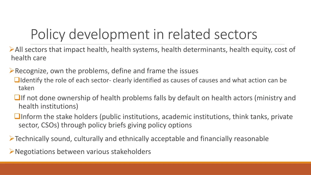 policy development in related sectors all sectors