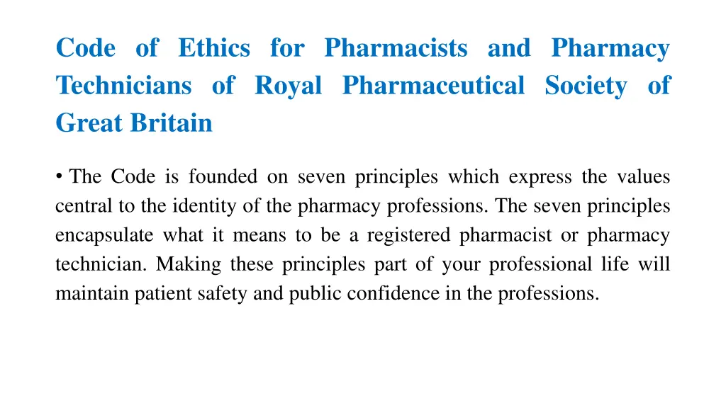 code of ethics for pharmacists and pharmacy