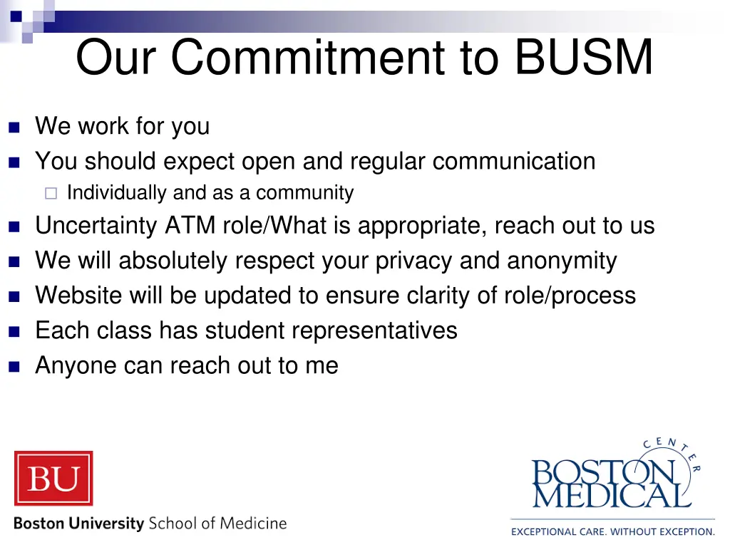 our commitment to busm