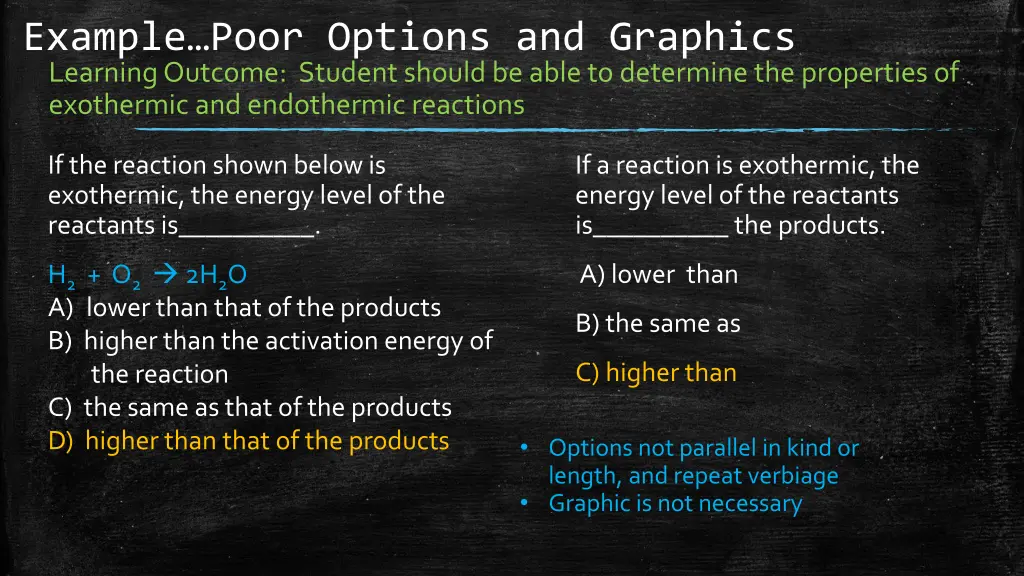 example poor options and graphics learning