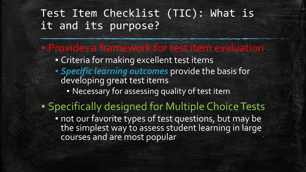 test item checklist tic what is it and its purpose