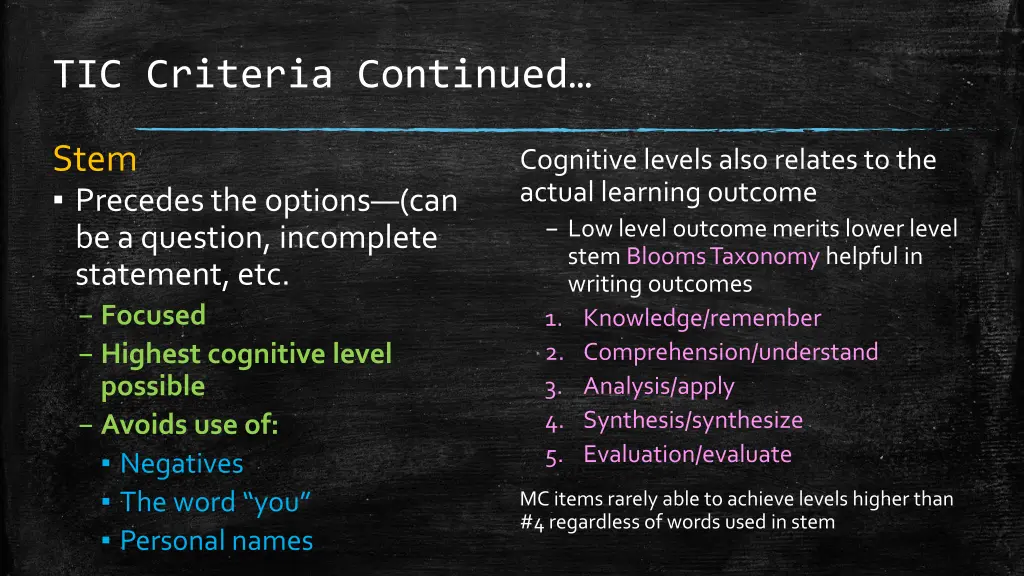 tic criteria continued