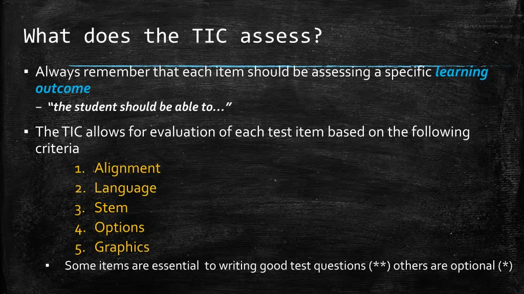 what does the tic assess