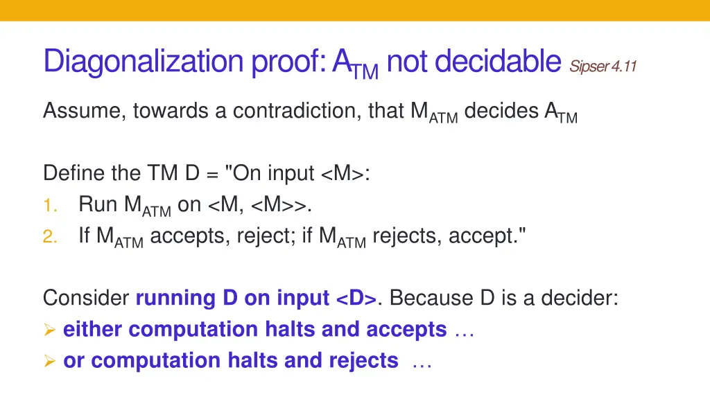 diagonalization proof a tm not decidable sipser 3